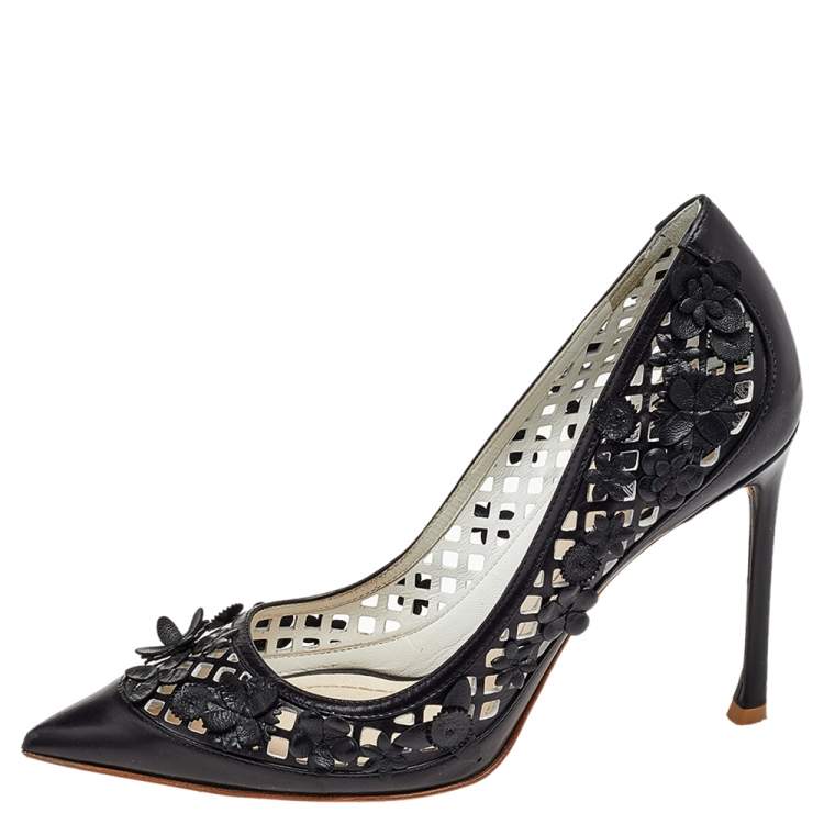 Pre Owned Dior Black Leather Flore Pointed Toe Pumps Size 37