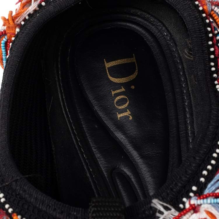 Pre Owned Dior Black Mesh Fusion Floral Embellished Slip On Sneakers Size 38