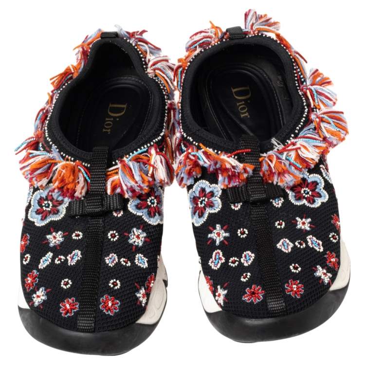 Pre Owned Dior Black Mesh Fusion Floral Embellished Slip On Sneakers Size 38