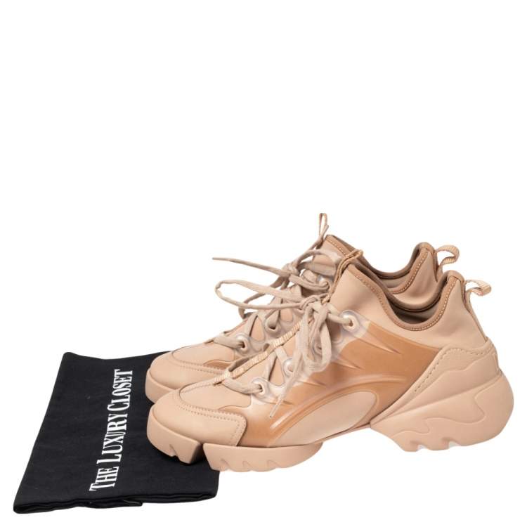 Pre Owned Dior Beige Stretch Fabric and Leather Trim D-Connect Low Top Sneakers Size 38