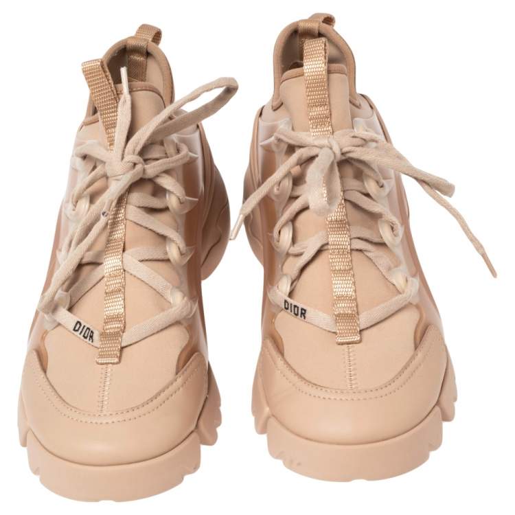 Pre Owned Dior Beige Stretch Fabric and Leather Trim D-Connect Low Top Sneakers Size 38