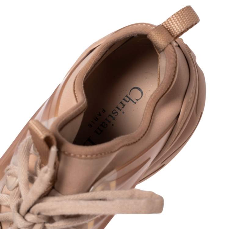 Pre Owned Dior Beige Stretch Fabric and Leather Trim D-Connect Low Top Sneakers Size 38