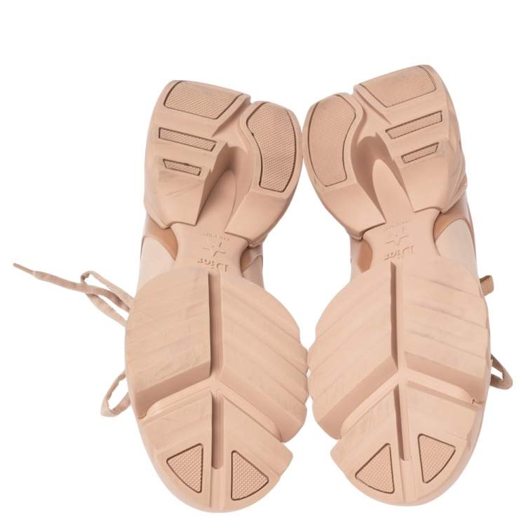 Pre Owned Dior Beige Stretch Fabric and Leather Trim D-Connect Low Top Sneakers Size 38