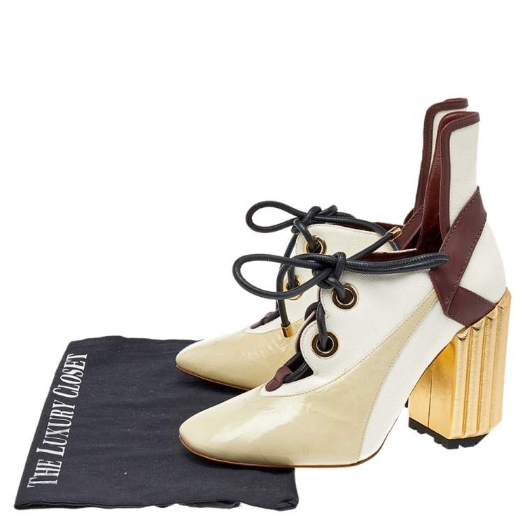 Pre Owned Dior Multicolor  Leather And Canvas Glorious Lace-Up Ankle Booties Size 38.5
