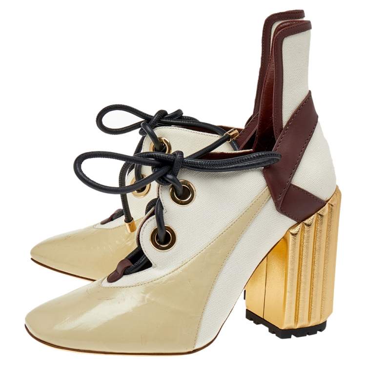 Pre Owned Dior Multicolor  Leather And Canvas Glorious Lace-Up Ankle Booties Size 38.5
