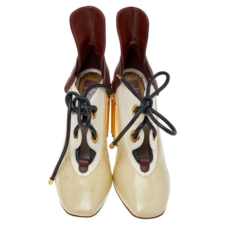 Pre Owned Dior Multicolor  Leather And Canvas Glorious Lace-Up Ankle Booties Size 38.5