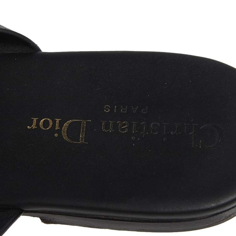 Pre Owned Dior Black Leather D Dior Ankle Strap Flat Sandals Size 41