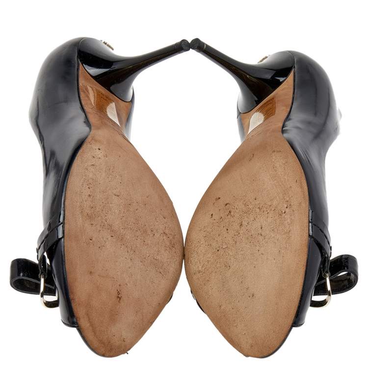 Pre Owned Dior Black Leather Bow Pumps Size 36.5