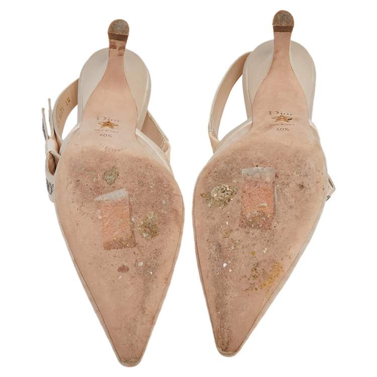 Pre Owned Dior Beige Lace J'Adior Slingback Sandals Size 40.5