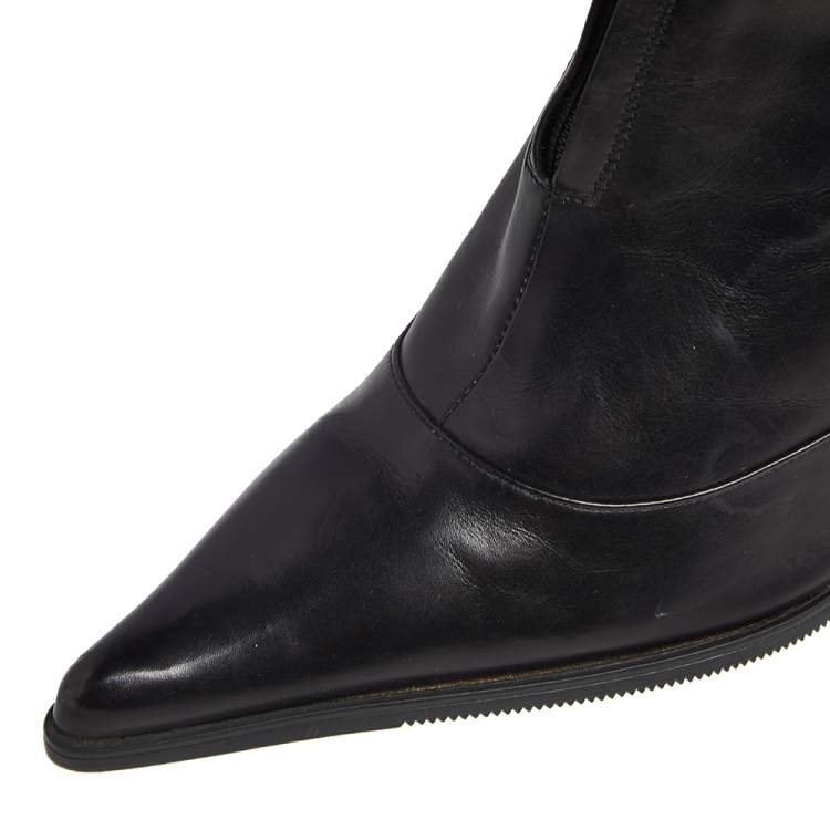 Pre Owned Dior Black Patent Leather and Faux Fur Knee Boots Size 38.5