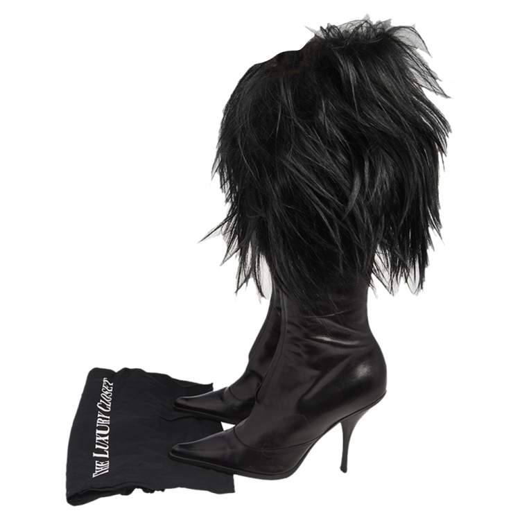 Pre Owned Dior Black Patent Leather and Faux Fur Knee Boots Size 38.5
