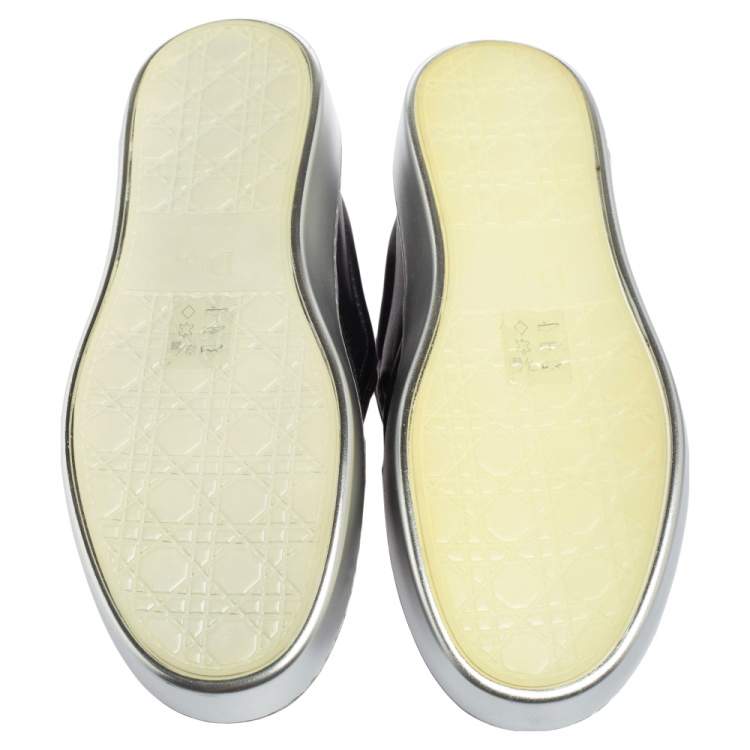 Pre Owned Dior Navy Blue/Black Satin And Leather Crystal Embellished Slip On Sneakers Size 39