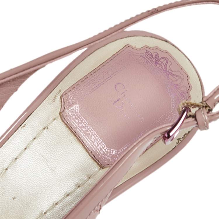 Pre Owned Dior Pink Cannage Cut Leather And Patent Leather Bow Peep Toe Slingback Sandals Size 37.5