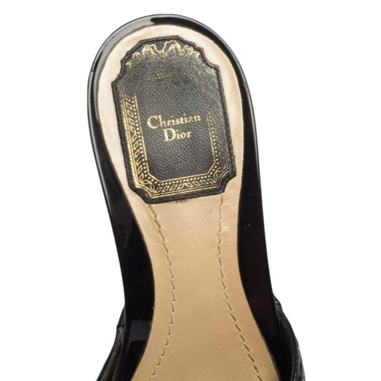 Pre Owned Dior Black Patent Leather Open Toe Bow Clog Sandals Size 37.5