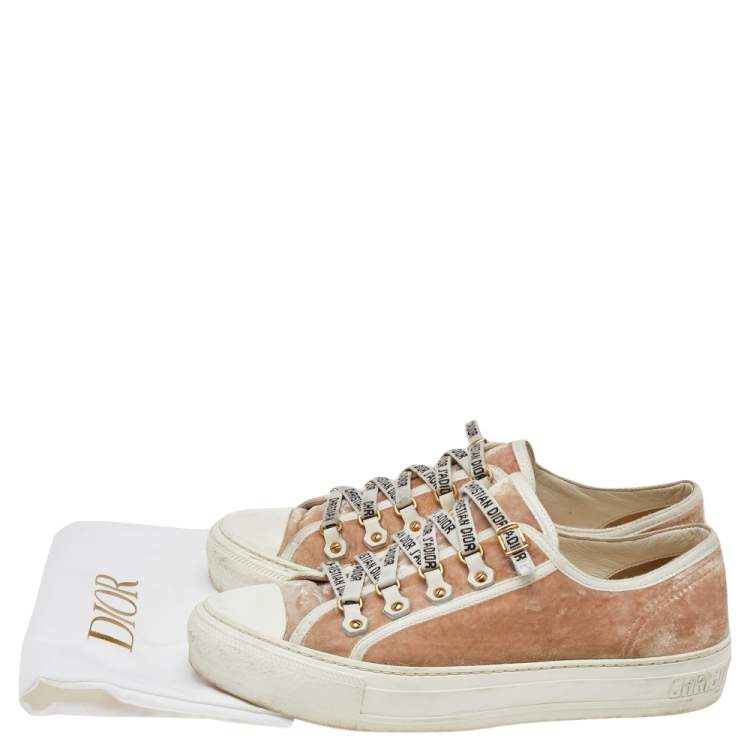 Pre Owned Dior Beige Velvet And Canvas Trim Walk'N'Dior Low Top Sneakers Size 39