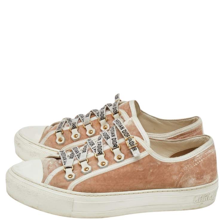 Pre Owned Dior Beige Velvet And Canvas Trim Walk'N'Dior Low Top Sneakers Size 39