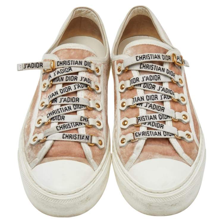 Pre Owned Dior Beige Velvet And Canvas Trim Walk'N'Dior Low Top Sneakers Size 39