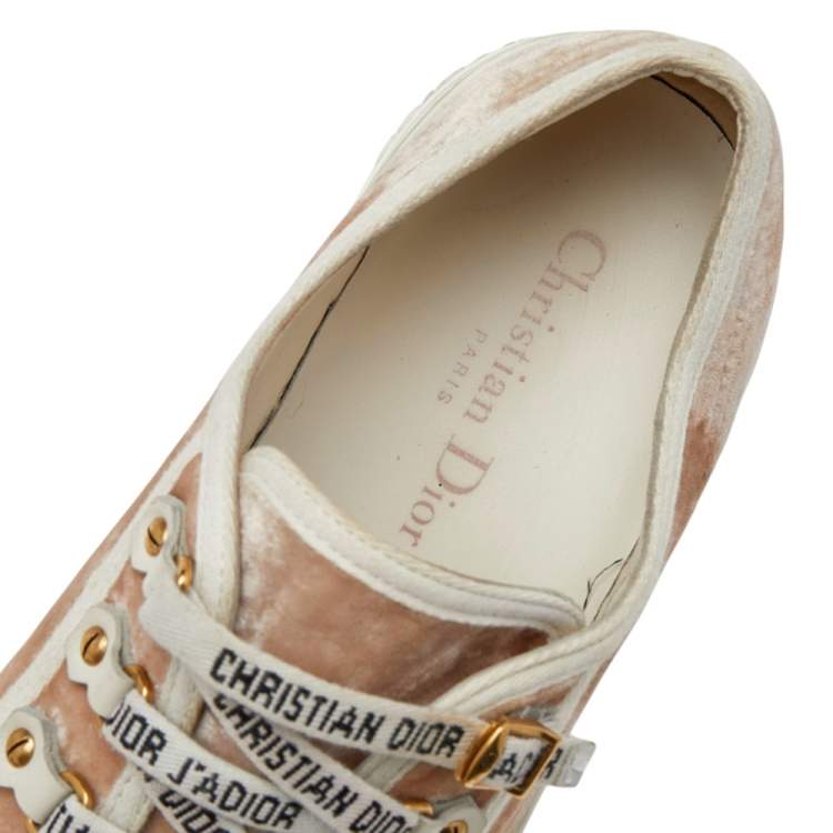 Pre Owned Dior Beige Velvet And Canvas Trim Walk'N'Dior Low Top Sneakers Size 39