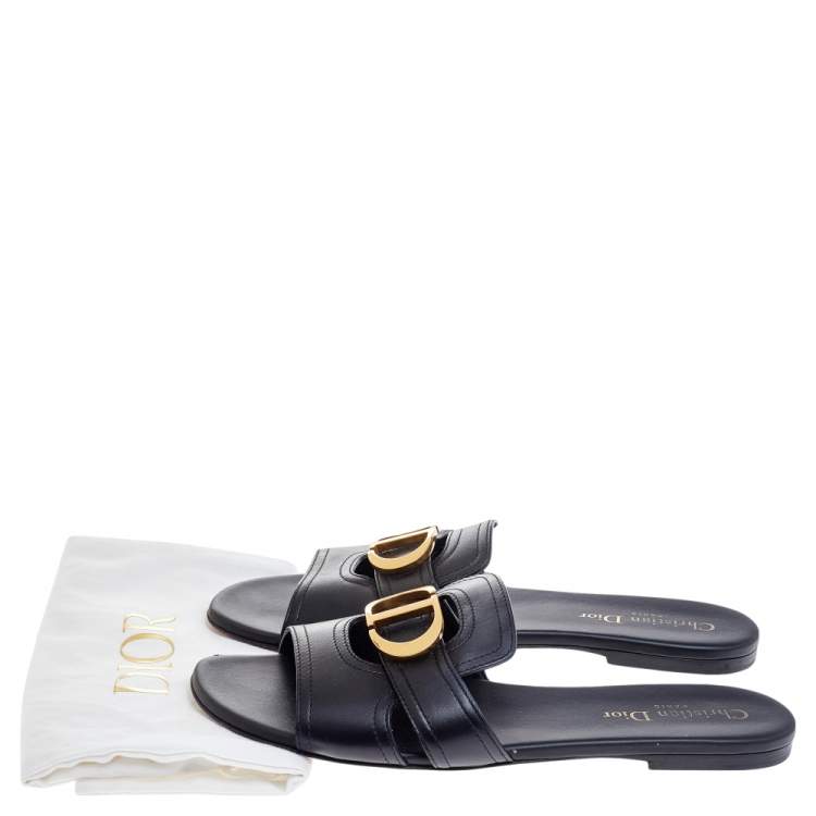 Pre Owned Dior Black Leather Montaigne Slide Sandals Size 39