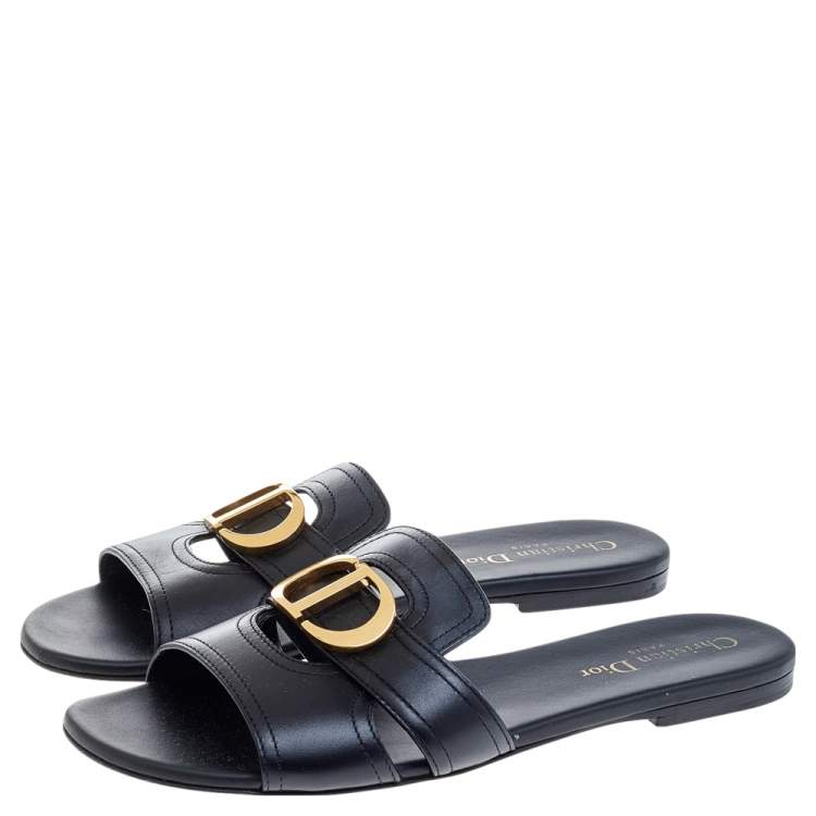 Pre Owned Dior Black Leather Montaigne Slide Sandals Size 39