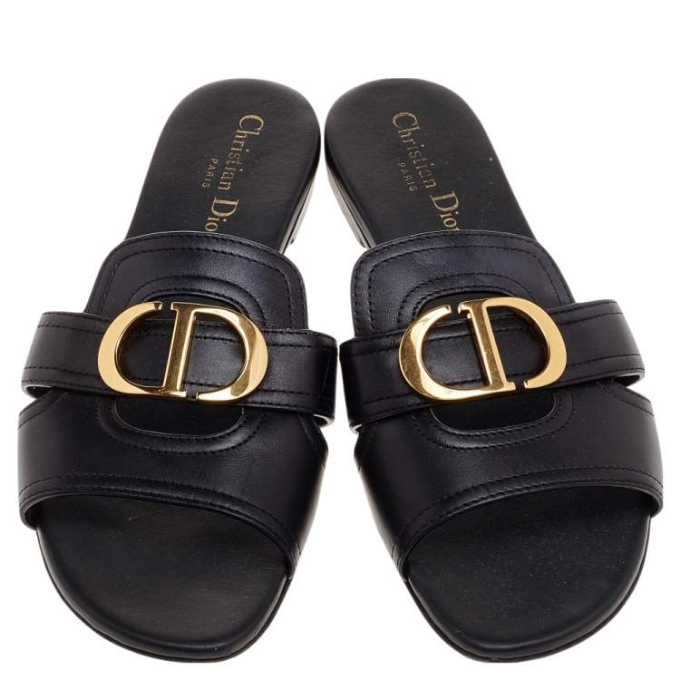 Pre Owned Dior Black Leather Montaigne Slide Sandals Size 39