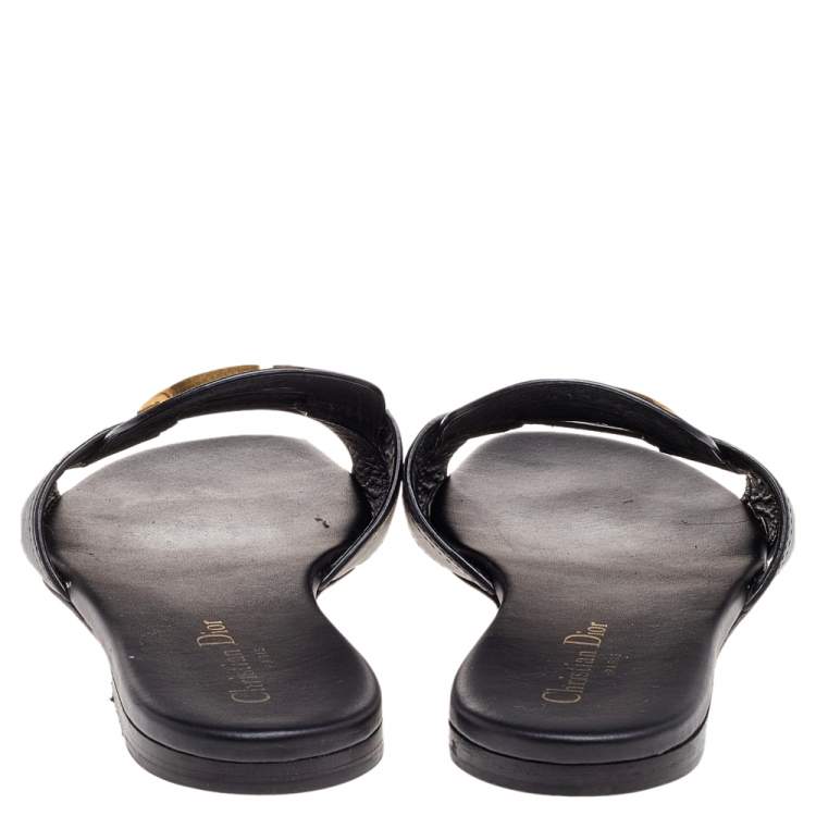 Pre Owned Dior Black Leather Montaigne Slide Sandals Size 39