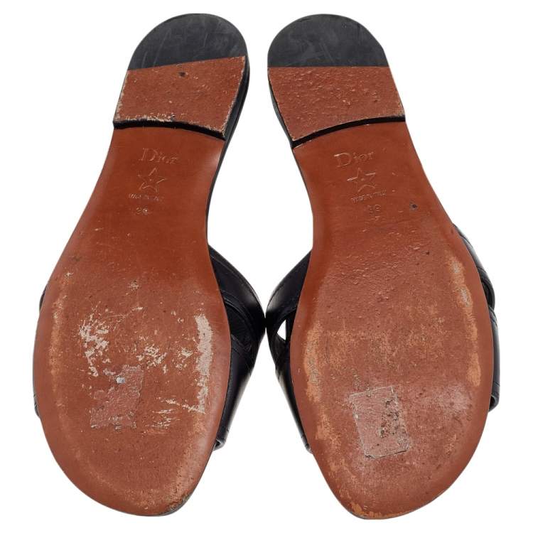 Pre Owned Dior Black Leather Montaigne Slide Sandals Size 39