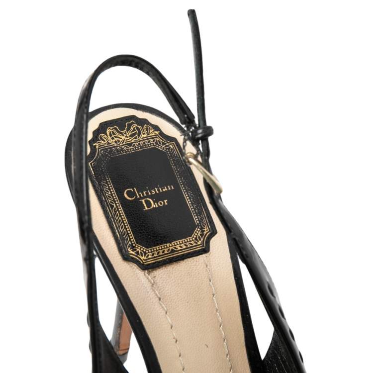 مملوكة مسبقًا Dior Black Patent Leather Cannage Bow Detail 'Butterfly' Slingback Sandals Size 37.5