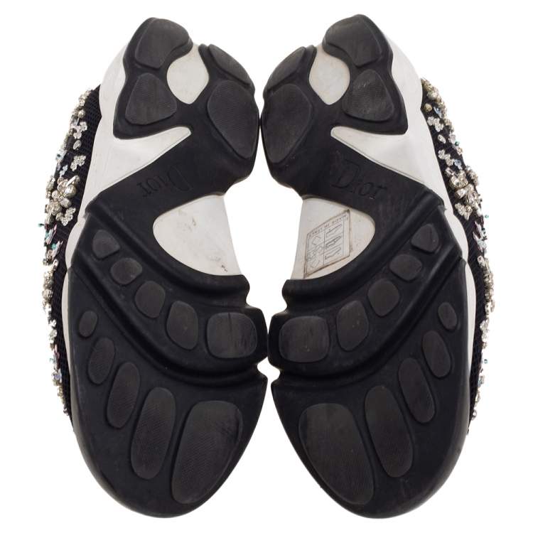 Pre Owned Dior Black Mesh Fusion Embellished Slip On Sneakers Size 37.5