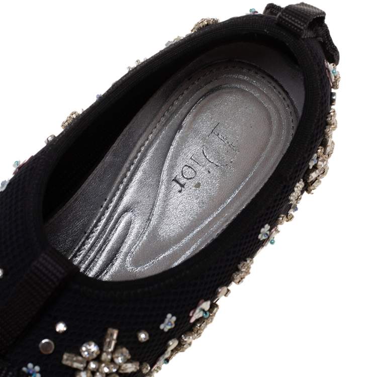 Pre Owned Dior Black Mesh Fusion Embellished Slip On Sneakers Size 37.5