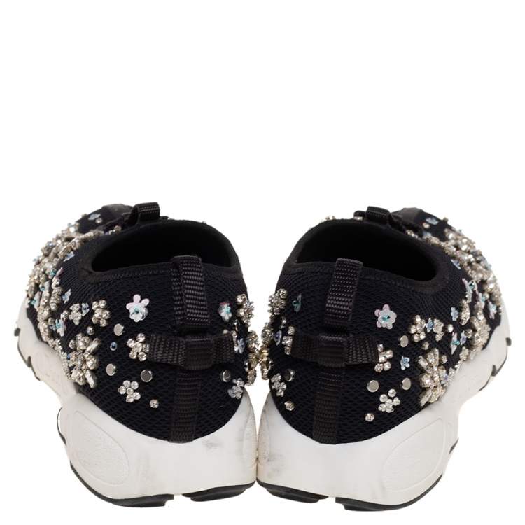 Pre Owned Dior Black Mesh Fusion Embellished Slip On Sneakers Size 37.5
