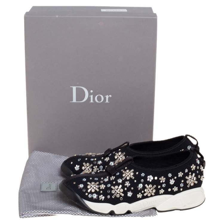 Pre Owned Dior Black Mesh Fusion Embellished Slip On Sneakers Size 37.5
