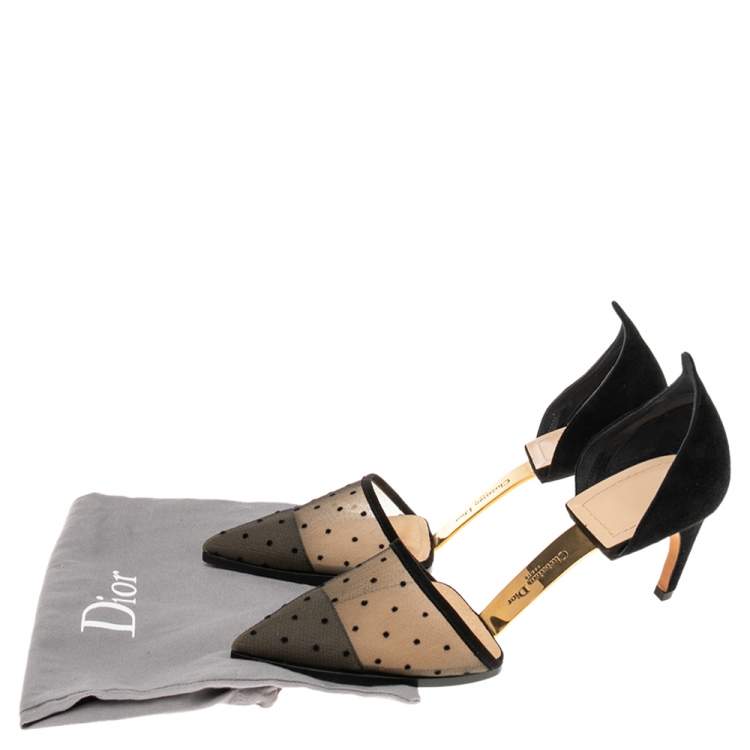 Pre Owned Dior Black Mesh And Suede Surreal D Eye Detail Pointed Toe Pumps Size 39