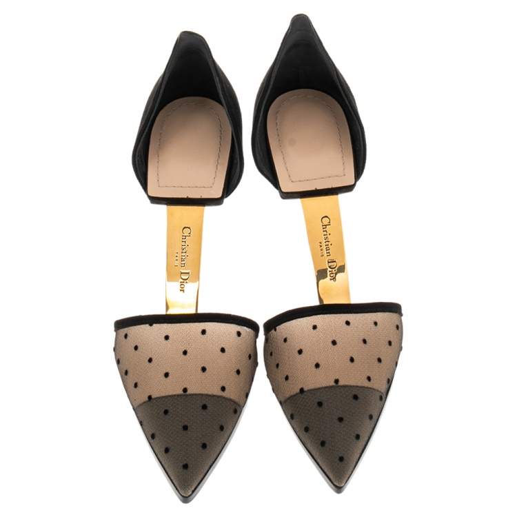 Pre Owned Dior Black Mesh And Suede Surreal D Eye Detail Pointed Toe Pumps Size 39