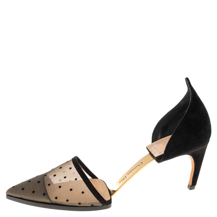 Pre Owned Dior Black Mesh And Suede Surreal D Eye Detail Pointed Toe Pumps Size 39