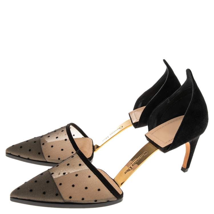 Pre Owned Dior Black Mesh And Suede Surreal D Eye Detail Pointed Toe Pumps Size 39