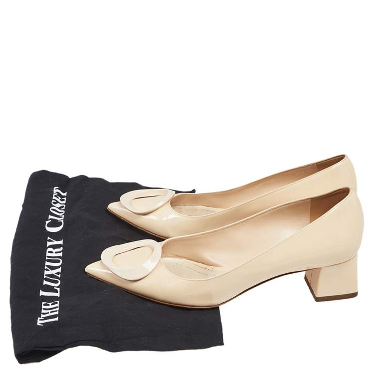 Pre Owned Dior Beige Patent Leather  Pointed Toe Block Heel  Pumps Size 36.5
