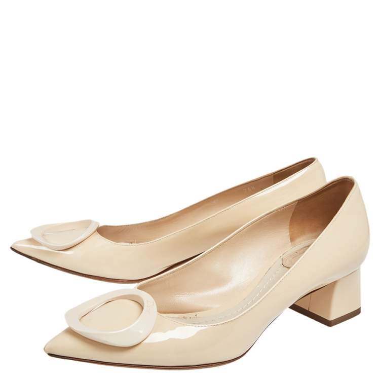 Pre Owned Dior Beige Patent Leather  Pointed Toe Block Heel  Pumps Size 36.5