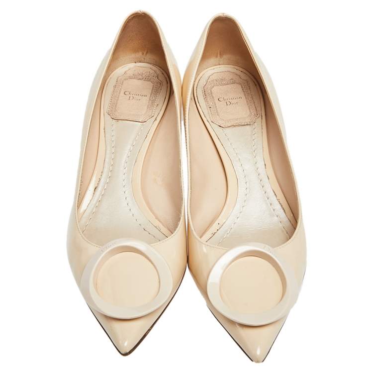 Pre Owned Dior Beige Patent Leather  Pointed Toe Block Heel  Pumps Size 36.5