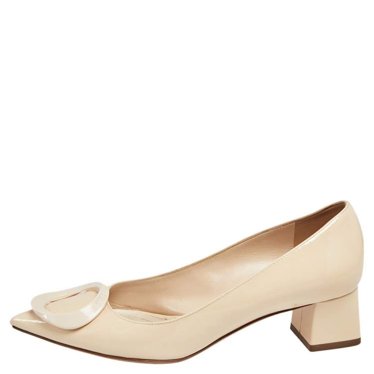 Pre Owned Dior Beige Patent Leather  Pointed Toe Block Heel  Pumps Size 36.5