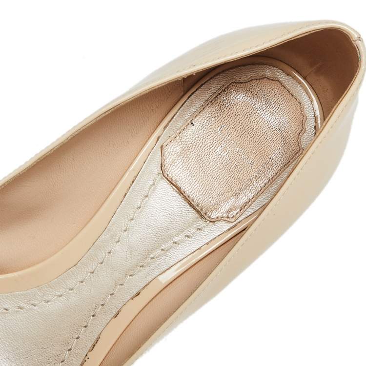 Pre Owned Dior Beige Patent Leather  Pointed Toe Block Heel  Pumps Size 36.5
