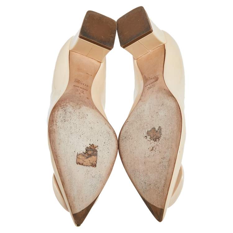 Pre Owned Dior Beige Patent Leather  Pointed Toe Block Heel  Pumps Size 36.5