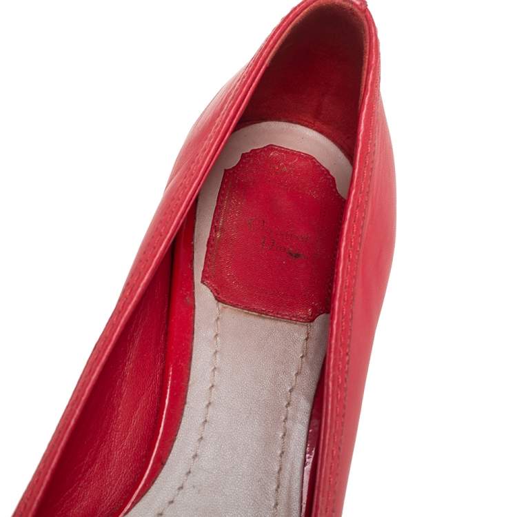 Pre Owned Dior Pink Leather Block Heel Bow Pumps Size 38