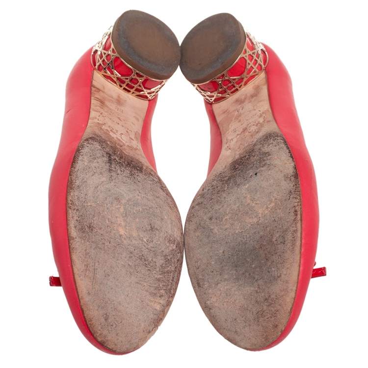 Pre Owned Dior Pink Leather Block Heel Bow Pumps Size 38