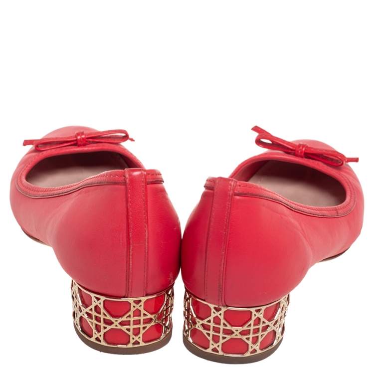 Pre Owned Dior Pink Leather Block Heel Bow Pumps Size 38