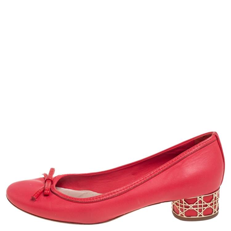 Pre Owned Dior Pink Leather Block Heel Bow Pumps Size 38