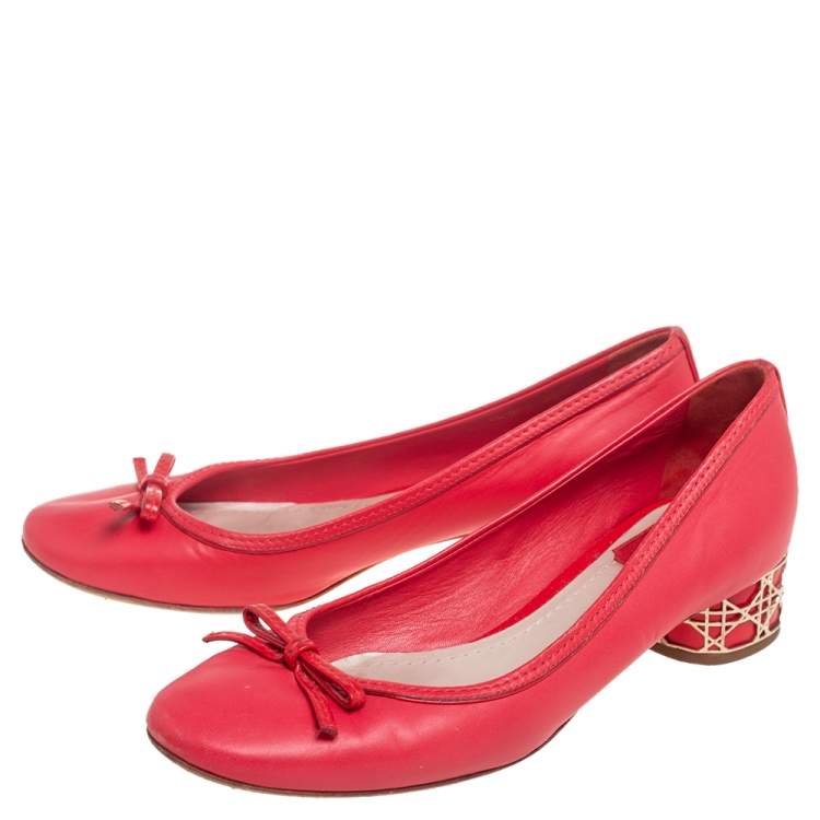 Pre Owned Dior Pink Leather Block Heel Bow Pumps Size 38