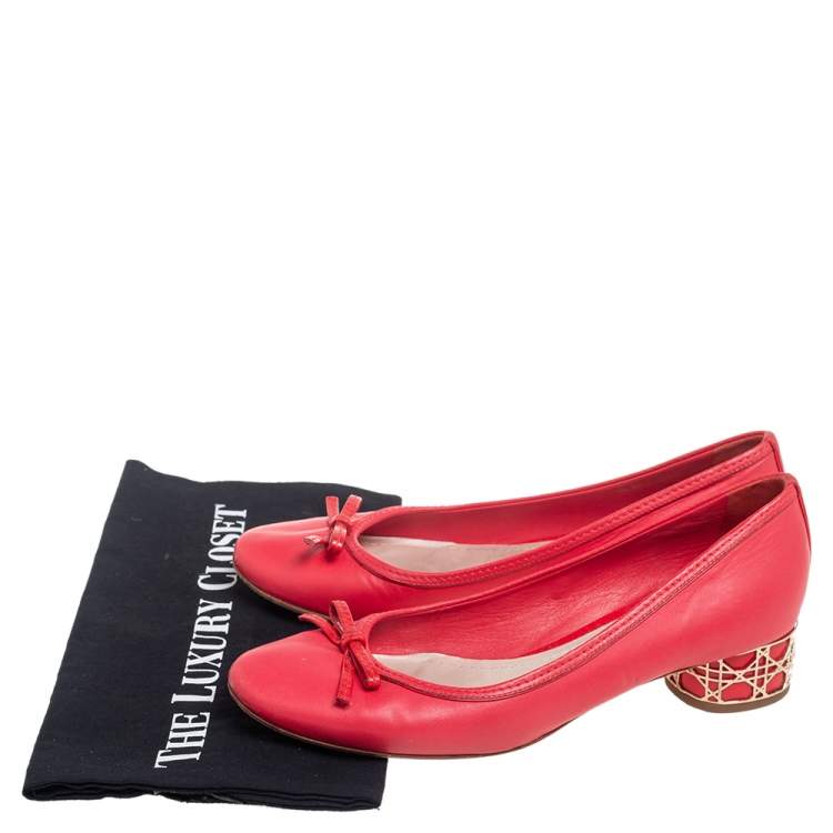 Pre Owned Dior Pink Leather Block Heel Bow Pumps Size 38
