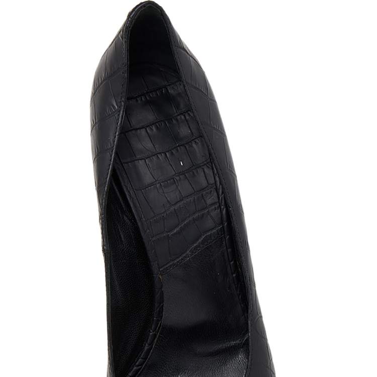 Pre Owned Dior Black Embossed Leather Peep Toe Pumps Size 39.5