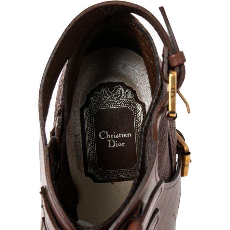 Pre Owned Dior Brown Leather Cavaliere Platform Ankle Boots Size 36.5